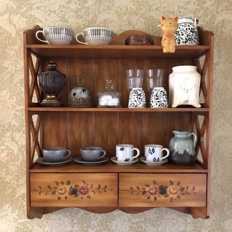 美式乡村彩绘实木墙上置物架壁柜