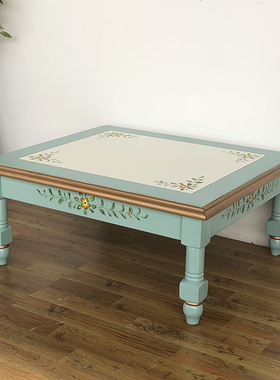 美式炕几飘窗小茶几复古彩绘日式榻榻米桌地中海仿古实木炕桌0276