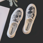 女鞋 板鞋 春季 学生低帮帆布鞋 韩版 潮休闲鞋 新款 一脚蹬亮片乐福鞋 子