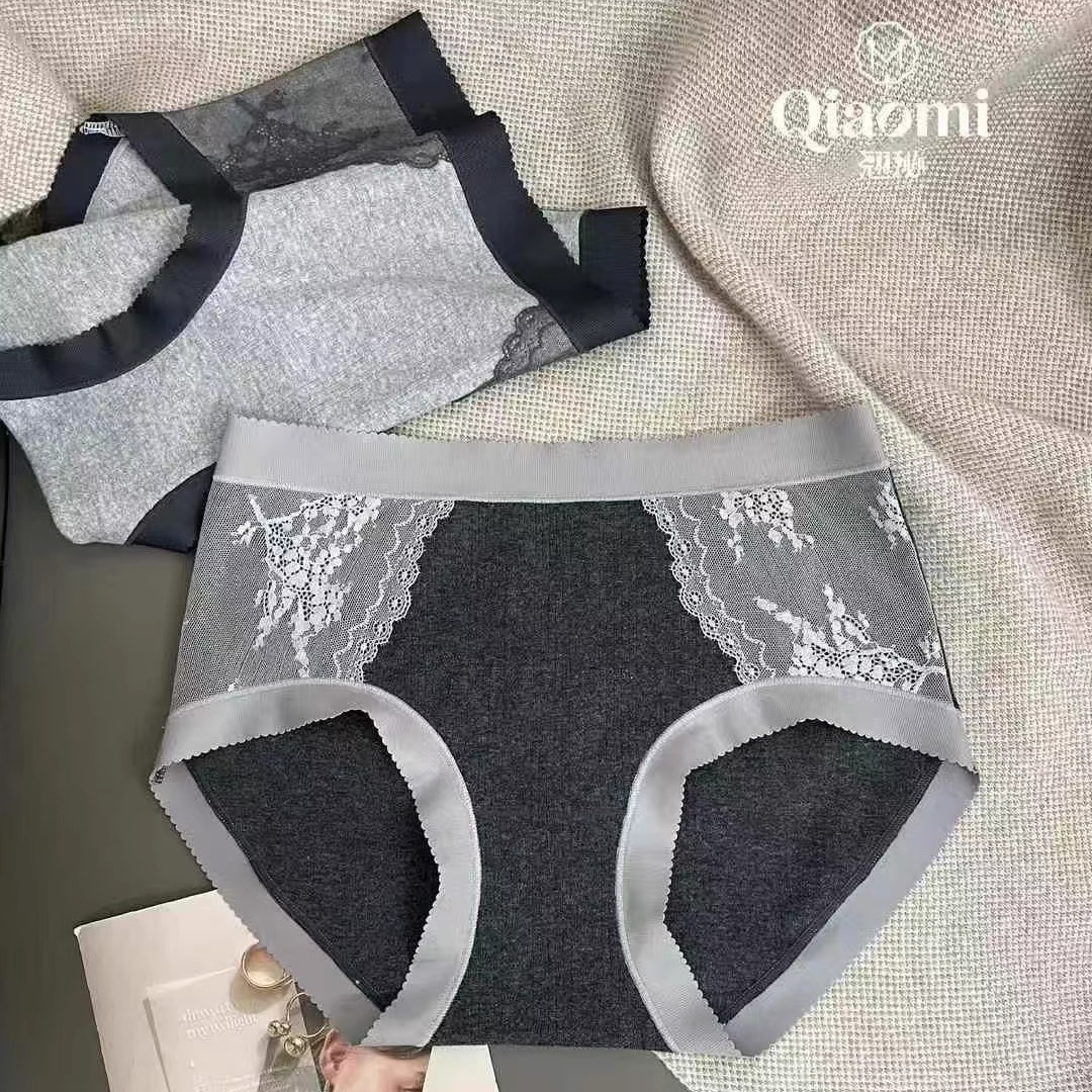 女翘内裤纯棉舒适罗纹蕾丝拼接