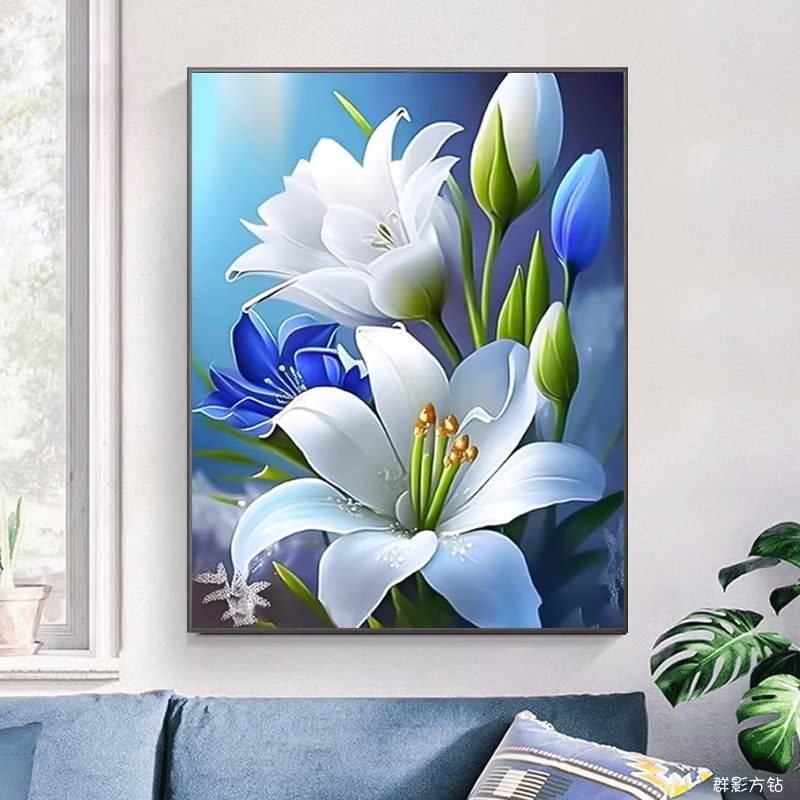 5d客厅2026新款钻石画方钻满钻简约百合花卉点粘贴钻十字绣砖石秀,居家布艺,钻石绣,淘宝优惠券,粉丝福利购,淘宝优惠卷