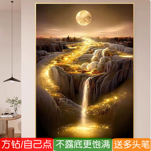 5d月亮方钻钻石画2026新款高级感流水生财玄关粘贴满钻十字绣客厅