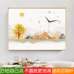 2026新款钻石画方钻钟表发财树高级感手工diy满粘贴钻十字绣餐厅