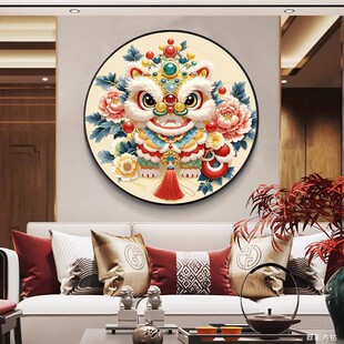 5d醒狮舞狮钻石画方钻2026年新款满钻圆形客厅粘贴钻十字绣砖石秀