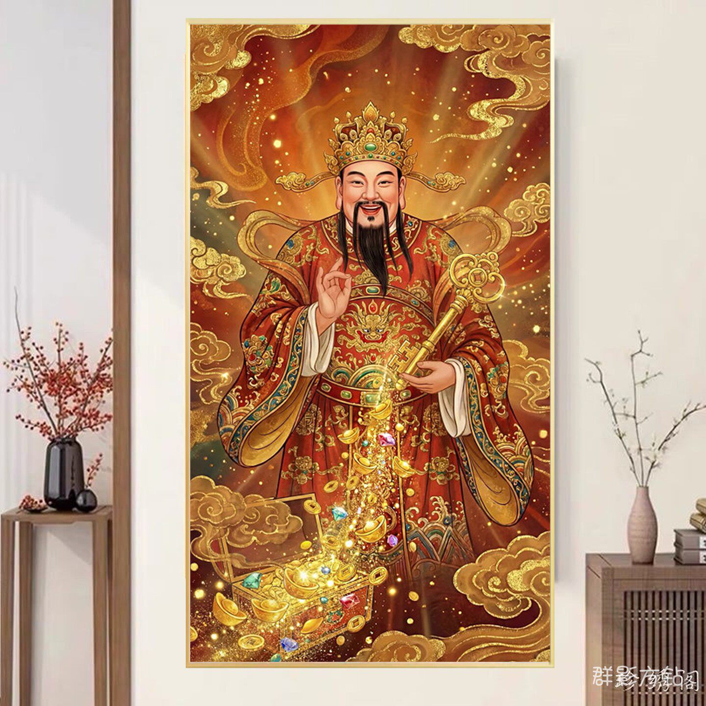 5d方钻满钻钻石画财神到招财进宝竖版玄关客厅粘贴钻十字绣砖石秀