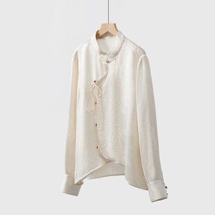 桑蚕丝不规则门襟中式 真丝冠乐绉提花上衣 旗袍衬衣 国风 新中式