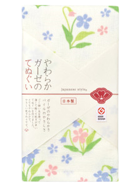 日本进口 1条 纯棉日式毛巾纱布 吸水速干 蓝色花洗脸巾JS-5045