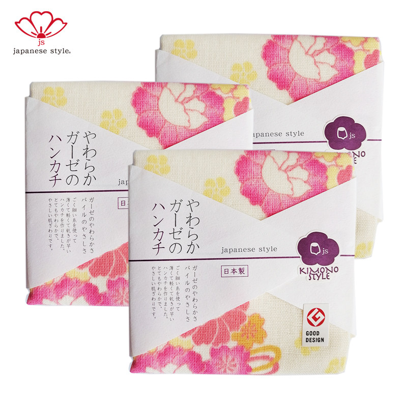 JS日纤 日本进口 3条纱布毛巾 儿童纯棉方巾 吸水速干轻薄