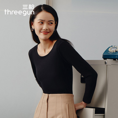 三枪秋季打底衫女士纯棉圆领保暖