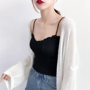 吊带V领木耳边裹胸背心