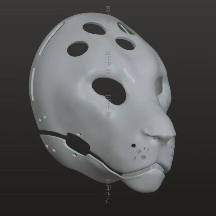 写实狮子兽装头骨3D打印兽头壳可动鄂带牙齿 fursuit兽装白模面具