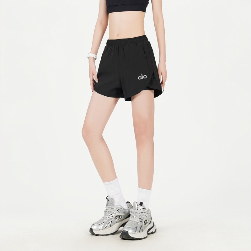 防走光跑步短裤女速干三分裤带内衬双层裤子田径运动健身瑜伽裤女