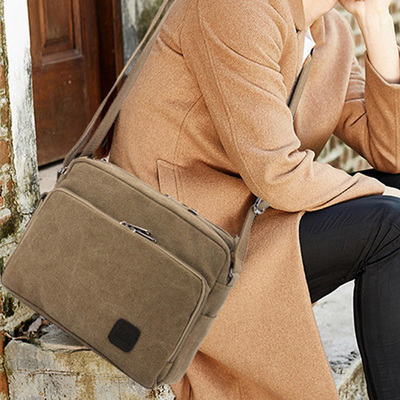 韩版休闲风帆布单肩商务斜挎背包