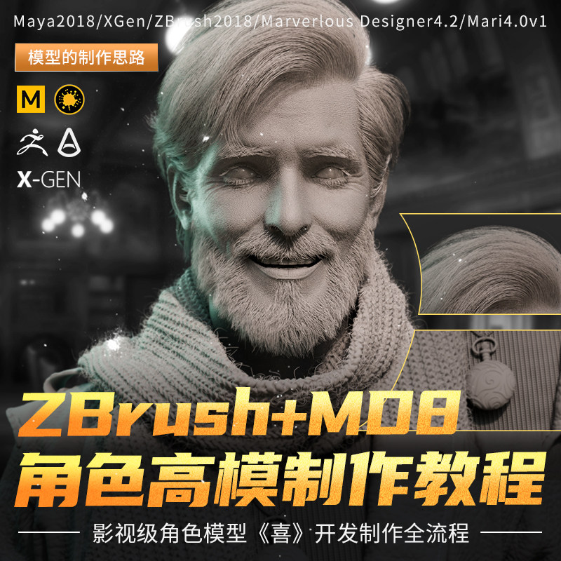翼狐Maya/ZBrush影视级角色模型《喜》模型开发制作流程视频教程