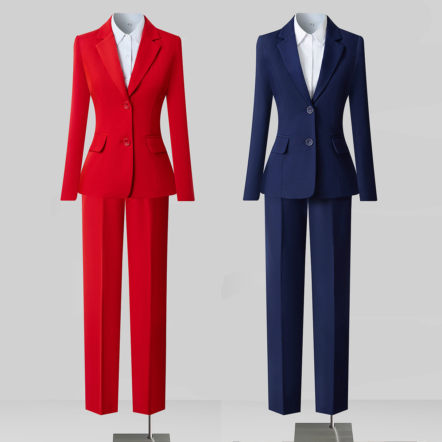 两粒扣职业西装套装女长袖春秋季气质商务面试正装酒店前台工作服