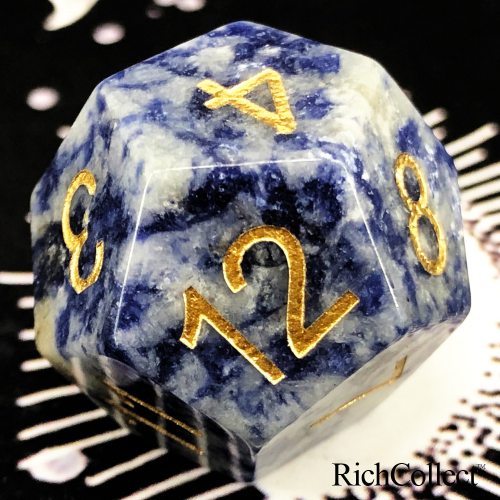 D12天然白点蓝矿石宝石12面水晶数字骰子色子 抉择决策