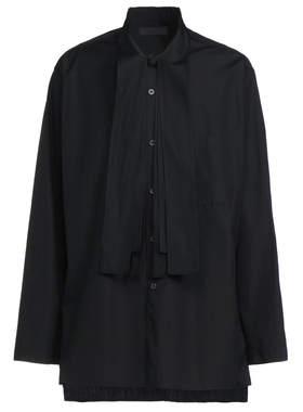 YAMAMOTO ® 原创设计领结绑带长袖衬衫多布条飘布围巾领上衣男