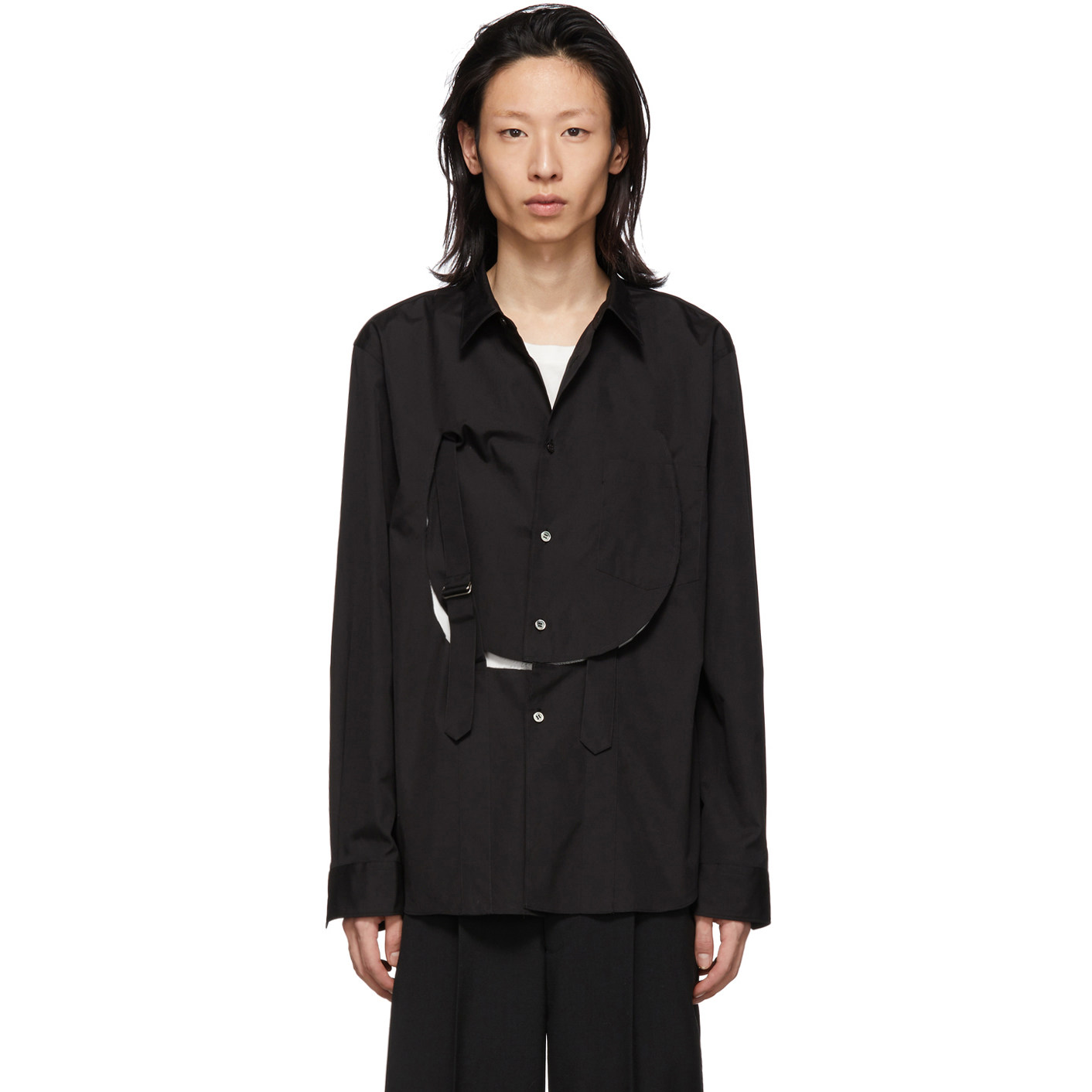 山本耀司衬衫绑带开口镂空衬衫