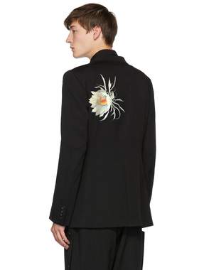 YAMAMOTO ® WOOL RUNWAY BLAZER昙花西服印花休闲纯羊毛黑色夹克