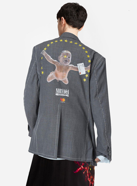 YAMAMOTO ®PRINTED GREY SUIT烟灰色裸婴印花西服意大利先锋小众