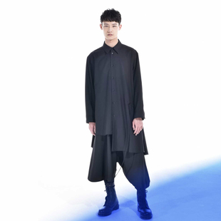 YAMAMOTO®Yohji Yamamoto羊毛达呢褶皱垂褶衬衫抽绳长款衬衣男女