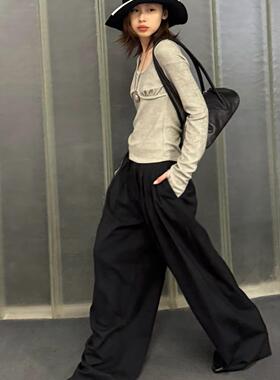 YCH 24FW 秋冬新款时尚百褶细节直筒休闲长裤 DOUBLE BOO 买手店