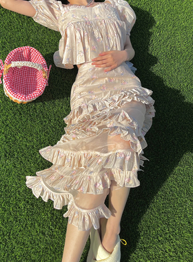 【现货4折】PSEUDO POEMS Tilda花朵刺绣不对称拼接半裙DOUBLEBOO