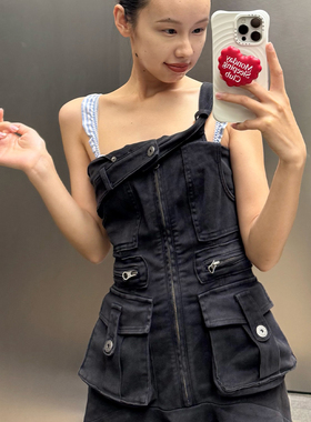 【现货】MARRKNULL 黑色dislocation工装抹胸裙 DOUBLEBOO