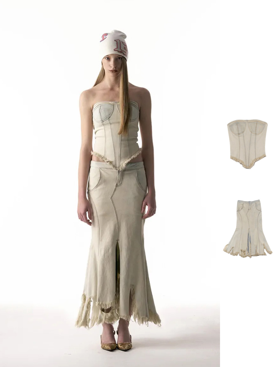 2000Archives牛仔紧身胸衣半裙