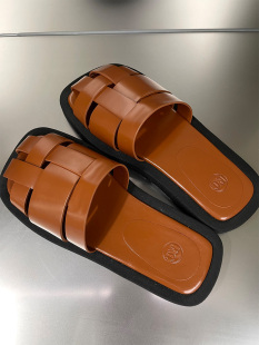 现货3折 DOUBLE RECTO 女 BOO 皮革编织十字带方形平底拖鞋