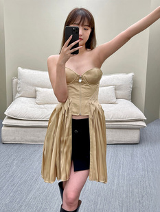 现货4折 BOO BONBOM DOUBLE 买手店 压褶下摆拉链抹胸上衣