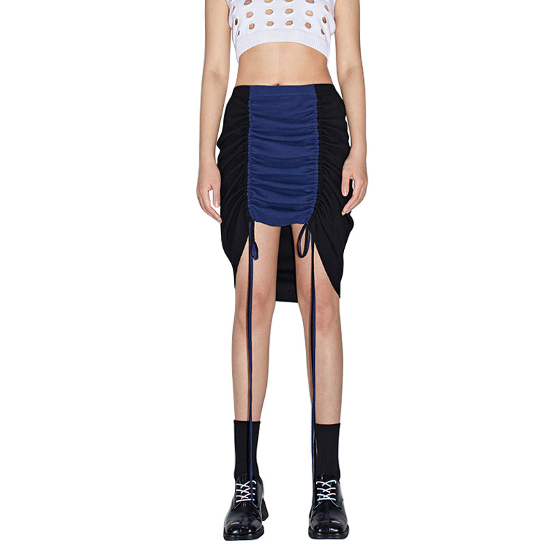 现货女士拼接抽绳针织半裙