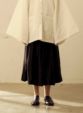 【现货6折】LERRYMONT 24SS 黑色廓形百褶半身裙 DOUBLE BOO 买手