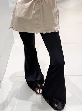 【现货】PUSHBUTTON 25PF 早秋新款蕾丝下摆针织长裤 DOUBLEBOO