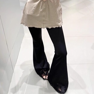 【现货】PUSHBUTTON 25PF 早秋新款蕾丝下摆针织长裤 DOUBLEBOO