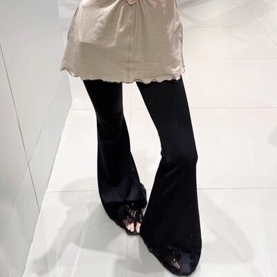 【现货】PUSHBUTTON 25PF 早秋新款蕾丝下摆针织长裤 DOUBLEBOO