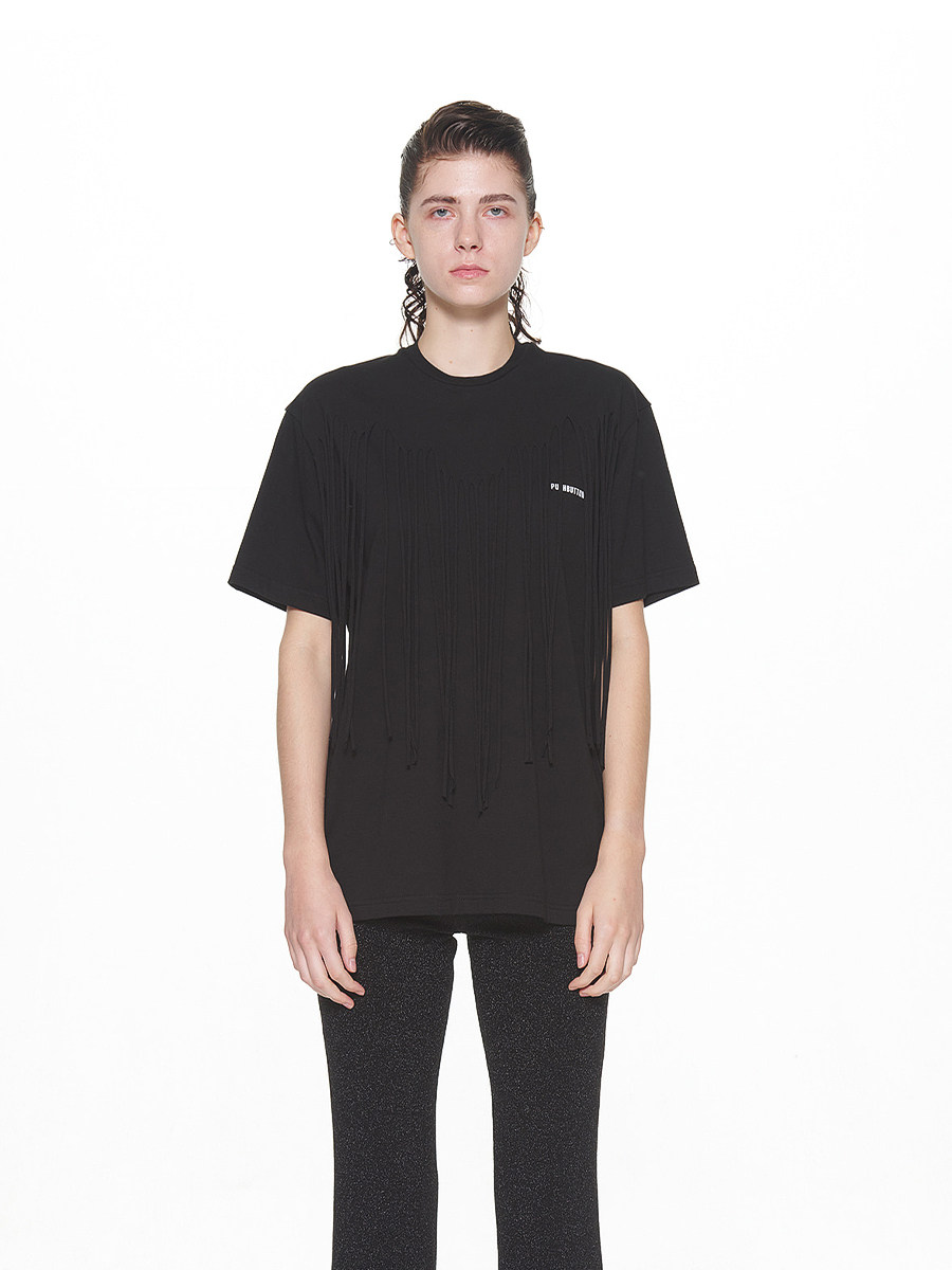 PUSHBUTTON 24SS 新款黑色后背流苏层叠短袖T恤 DOUBLEBOO 买手店