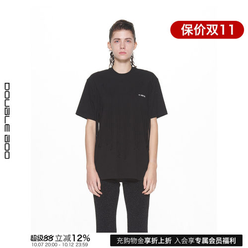 PUSHBUTTON新款黑色流苏层叠T恤