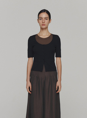 【现货5折】AMOMENTO 24SS 罗纹纽扣开衫上衣分层两件套女