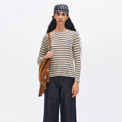 【现货】ICE DUST 26SS 春夏新款条纹十字绣花T恤 DOUBLEBOO