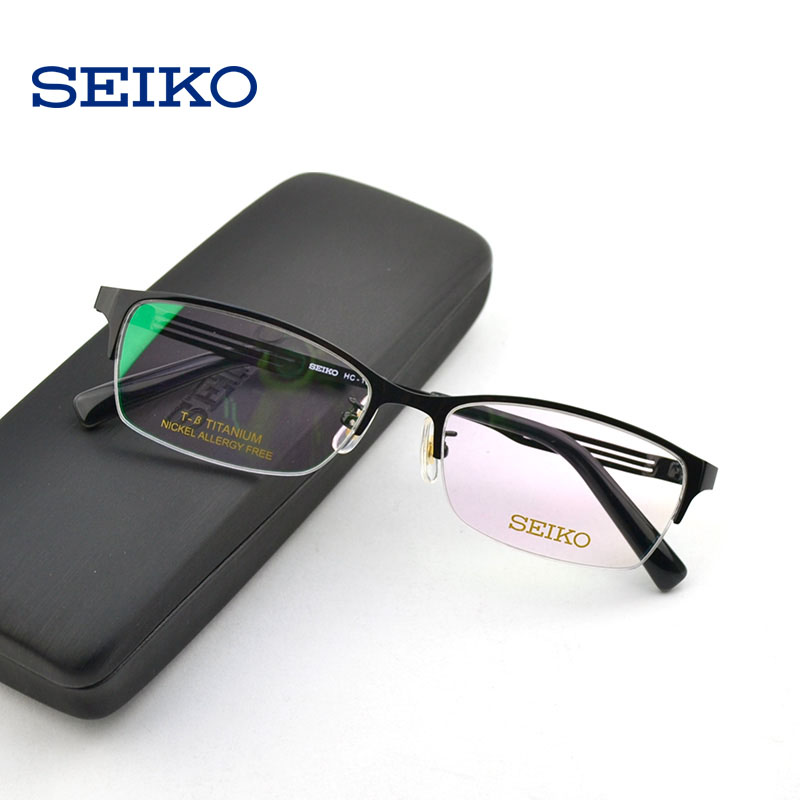 精工眼镜框男HC1021超轻纯钛半框商务黑框眼镜架配蔡司近视镜片