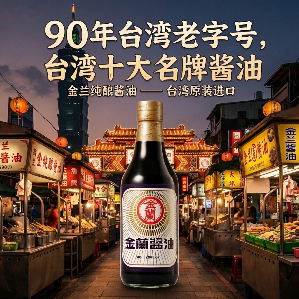 台湾十大名牌酱油老字号金兰酱油金兰纯酿造酱油590ml玻璃瓶装