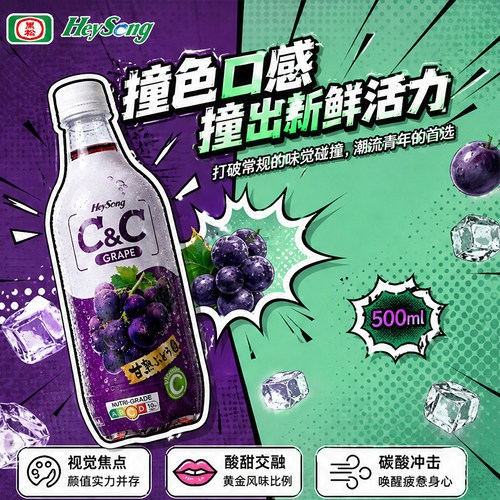 台湾原装黑松CC葡萄汽水瓶装500ml碳酸饮料火锅烧烤佐餐果味饮品