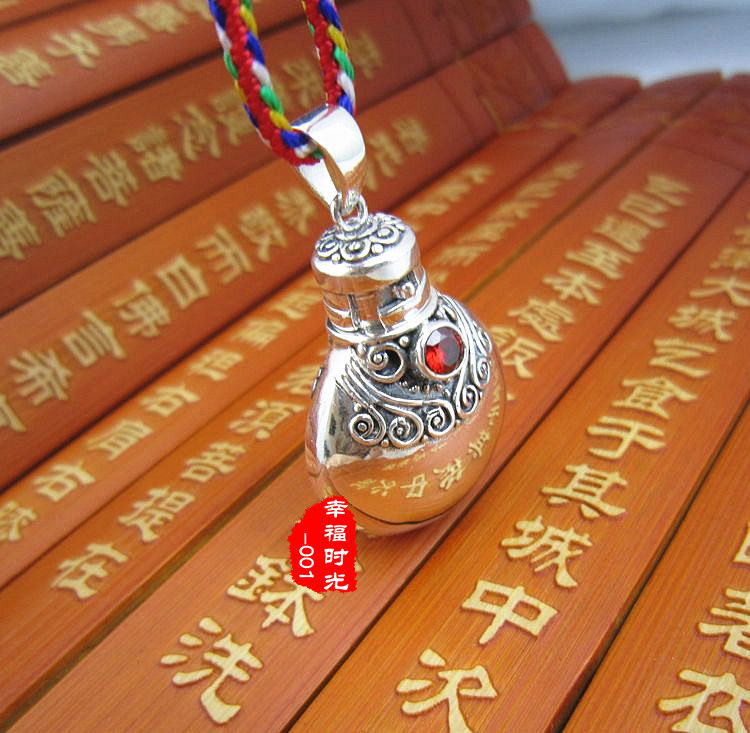 银饰925纯银泰银镶钻宝瓶嘎乌盒楞严全文吊坠可打开挂件送绳链