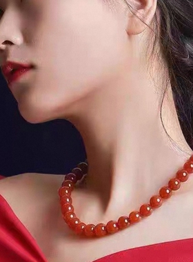 精品天然玛瑙手链女款多圈佛珠民族风手工项链两用  南红锁骨链