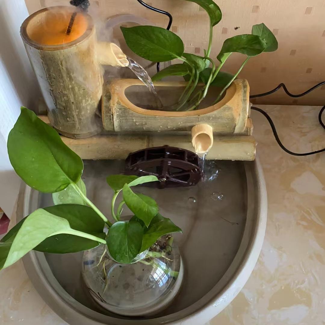 办公室开业礼品招财竹子流水摆件