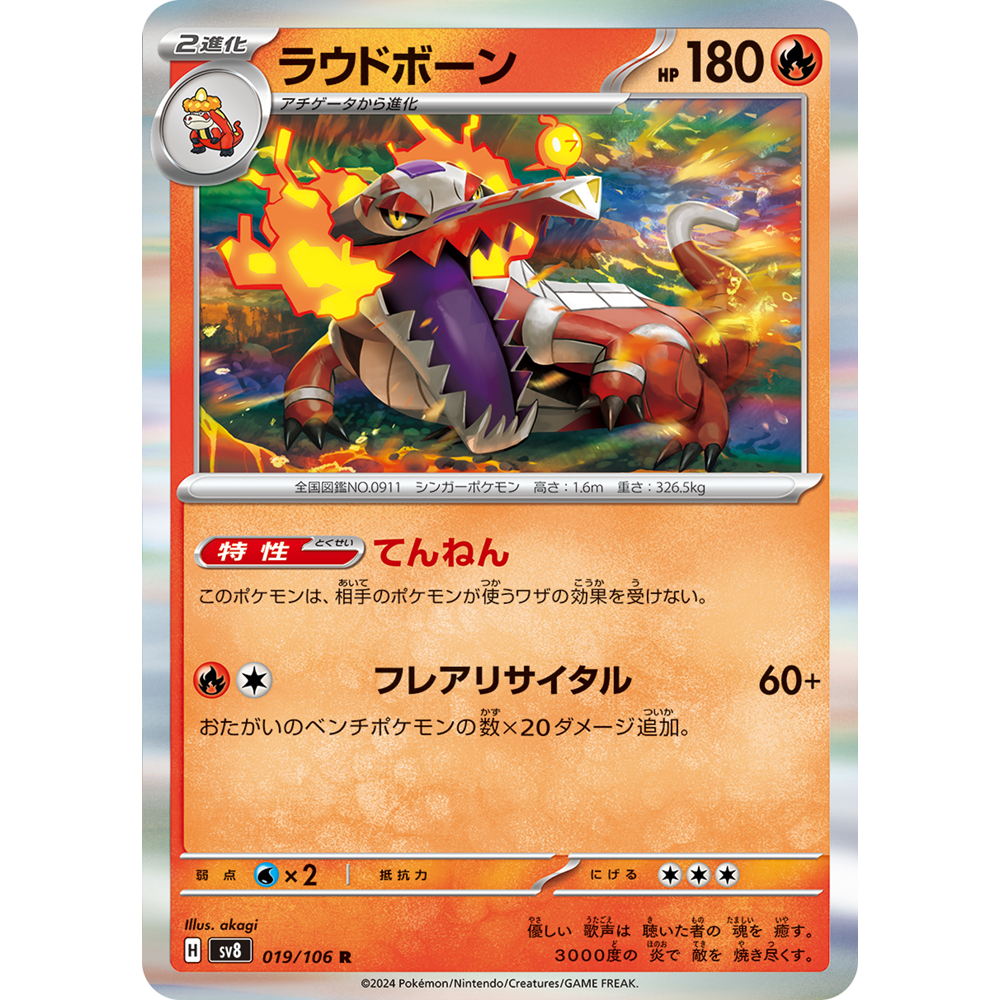 蓝海日文PTCG宝可梦集换式卡牌朱紫超电突围 SV8 019 R骨纹巨声鳄