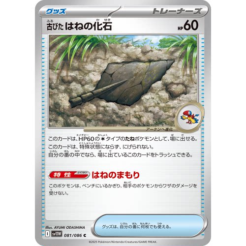日文PTCG宝可梦卡牌纯白闪焰SV11W 081 C陈旧的羽毛化石 古代化石