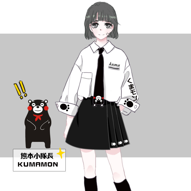 宅漫熊本熊原宿bf宽松中长衬衫动漫二次元衣服居家情侣闺蜜