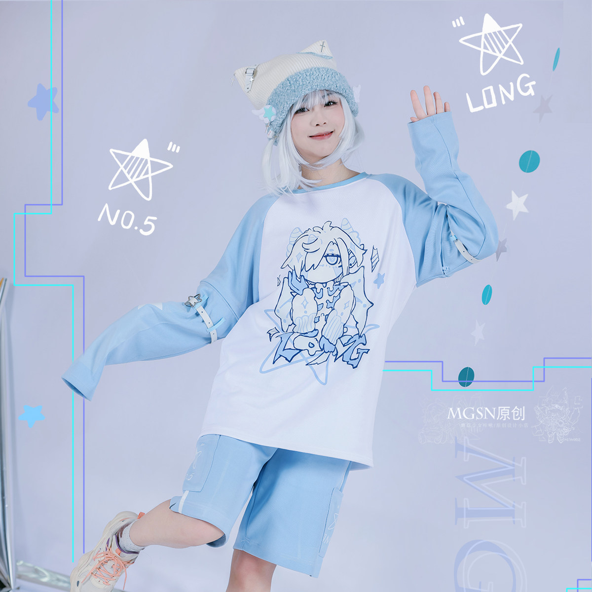 宅漫 【龙隐】水色卫衣T恤可拆袖 亚文化 甜酷少女休闲五分裤